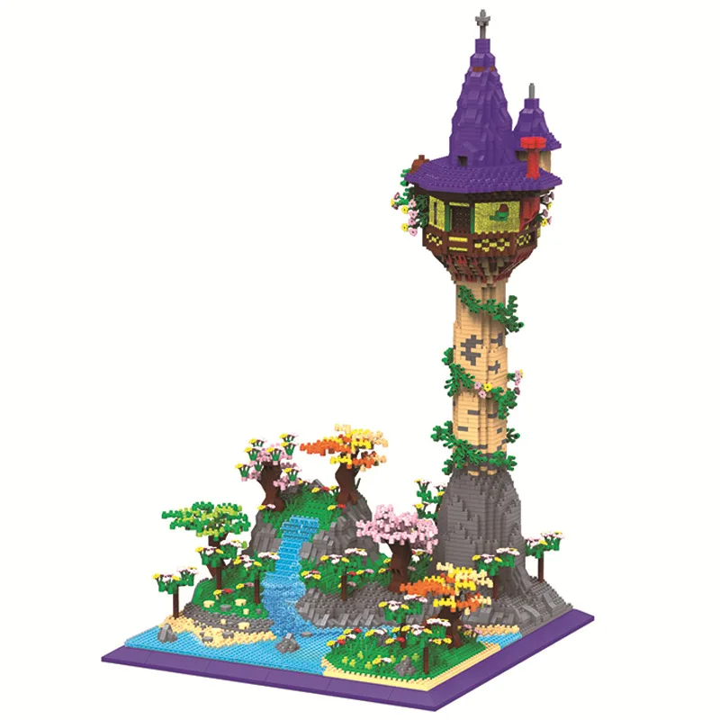 Plastic Diamond Bricks PZX 9932 Rapunzel Mini High Tower  Magic Castle Micro Building Blocks For Kid Gift