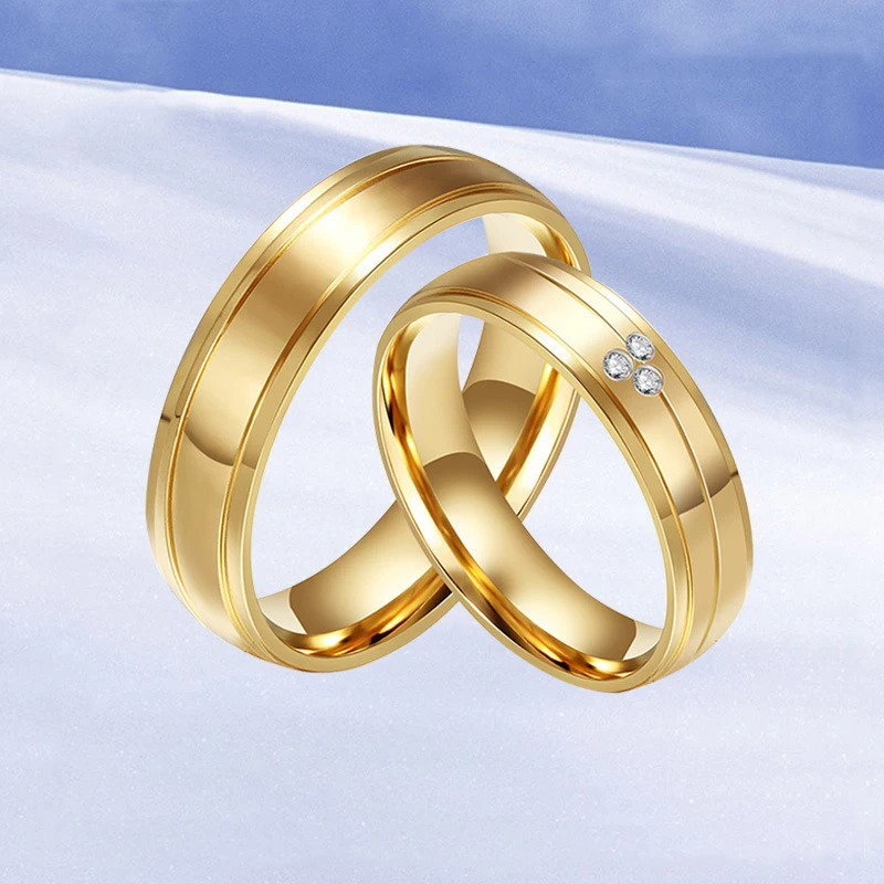 OEM Wholesale Dubai Gold Plated Rings Stainless Steel Engagement Wedding Ring