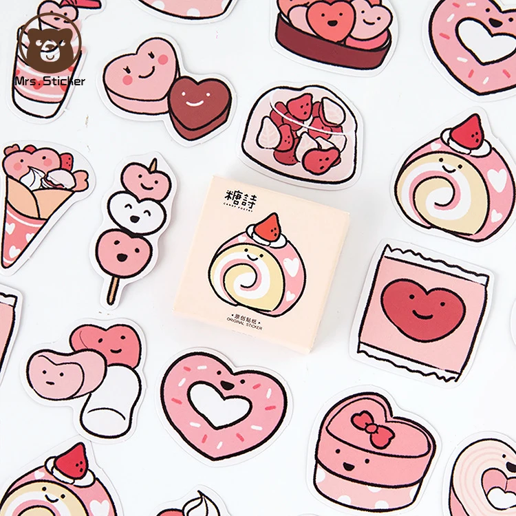 45 pcs/box Mini Size Scrapbook Deco Stickers Decals Pink Cake Cute Cartoon DIY Seal Stickers Kawaii Kids Craft Journaling