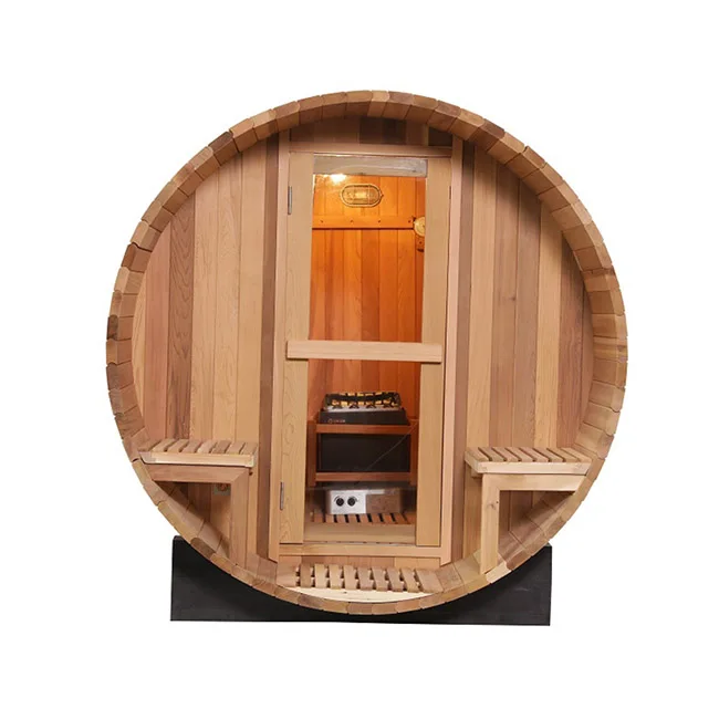 SMARTMAK 2-8 Person Outdoor Barrel Shaped Wooden Steam Sauna