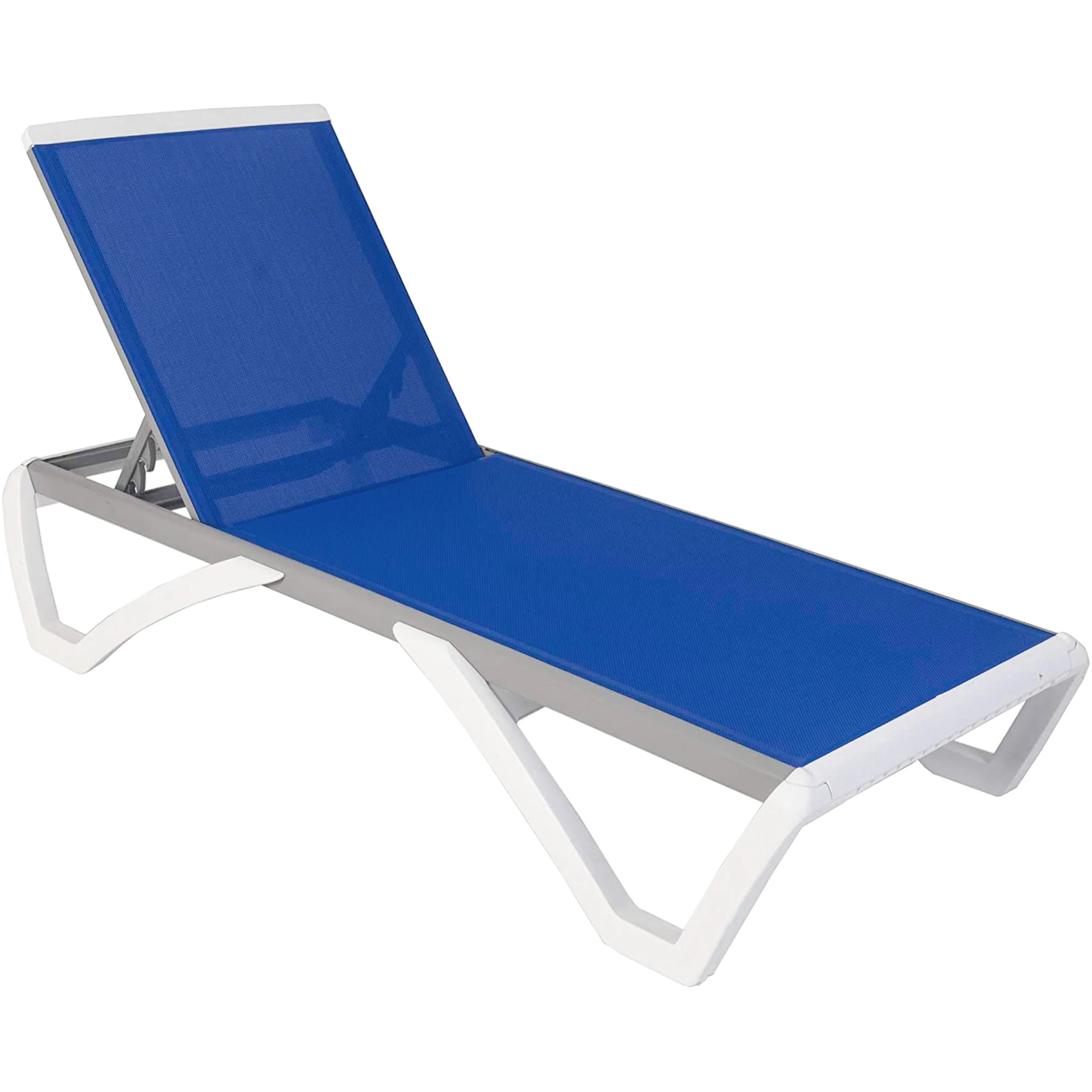 Adjustable Reclining Sun Lounge Outdoor Patio Plastic Frame Chaise Blue Color Garden Pool Hotels Living Room Park Industrial