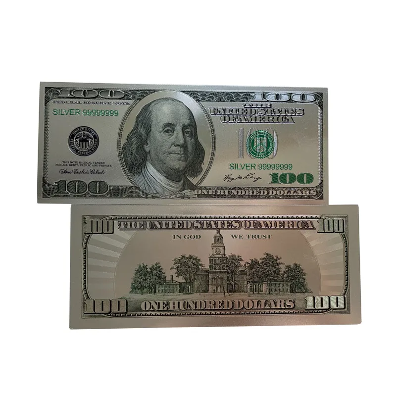 High Quality USA Silver Foil 100 Dollar Plastic Bills Silver Foil Banknote