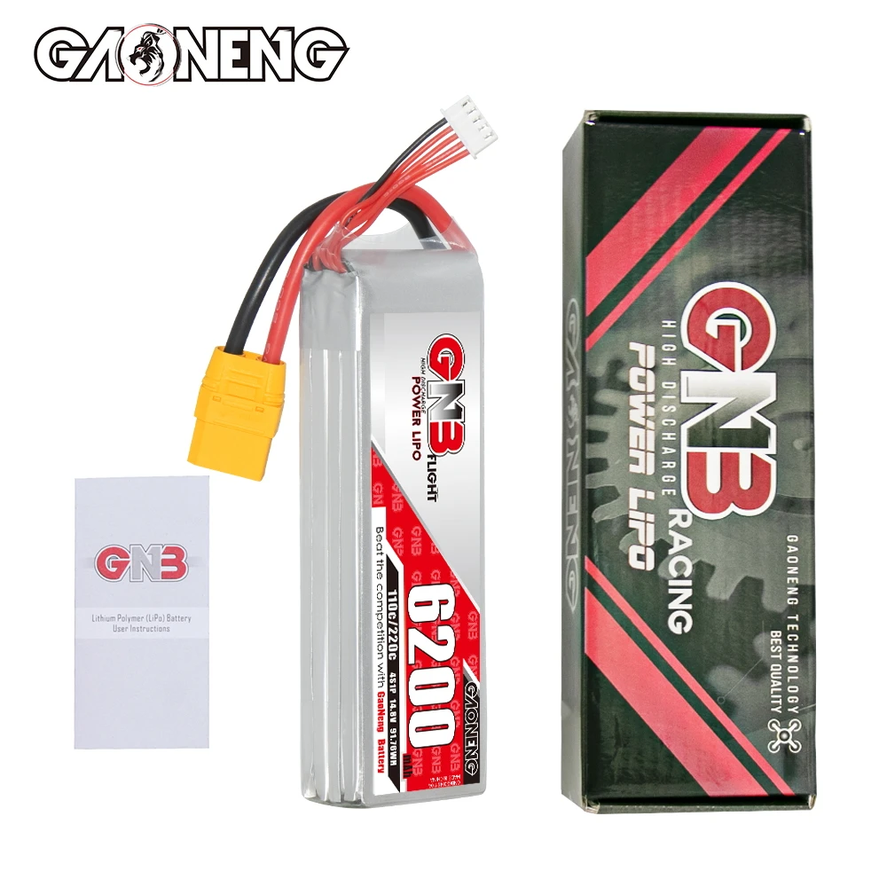 GAONENG GNB 6200mAh 4S 14.8V 110C XT90 RC LiPo Battery 600mm to 700mm Helicopters 800mm Warbirds Align 600 T-Rex 600 FPV Drone