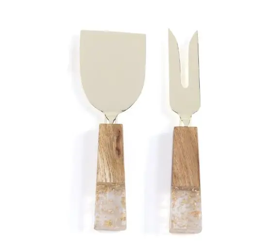 Стальной нож для сыра с деревянной ручкой из смолы и фольги Goldie