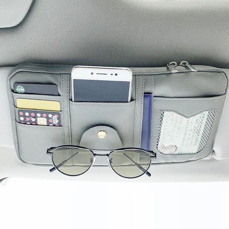 Multifunctional storage Car Accessories Automobile Pu Leather Sunglasses Storage Pocket Pouch Holder For Car Sun Visor organizer