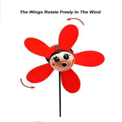 Custom Insects Rainbow Poly Petal Plastic Garden Pinwheel Windmill For Holiday