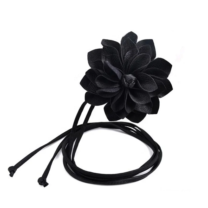 Korean fashion large flowers fine leather rope waist chain ladies sweet accessories belt