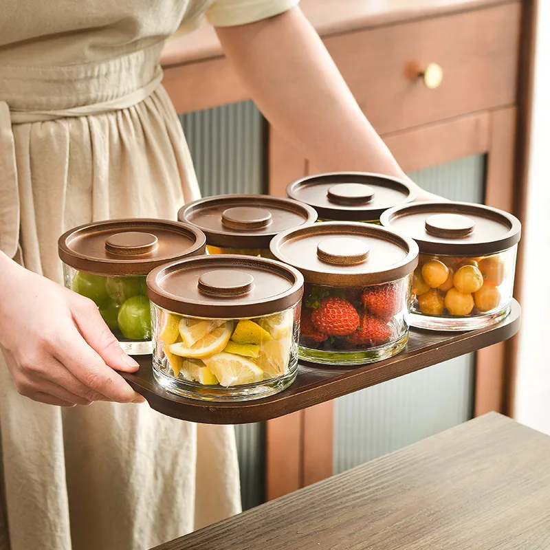 Glass bamboo dried fruit box partition with sealed lid moisture-proof dry fruit tray New wooden candy box