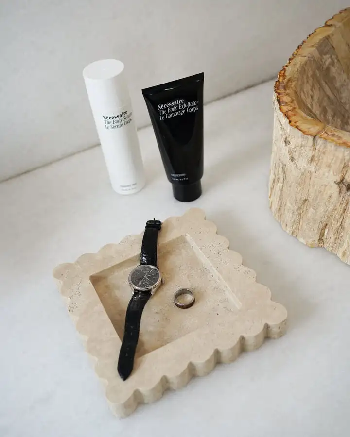 Stonekocc Scalloped Edge Mini Square Box Tray Serving Cachall Marble Tray Luxury Stone Dish