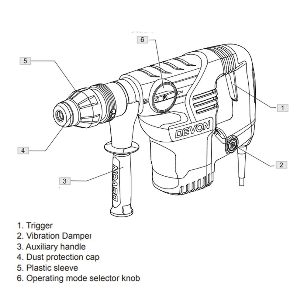 DEVON 1108-40DH 40mm Rotary Hammer 1150W SDS-Hexagon Wireless Drill Machine Hammer Rotary