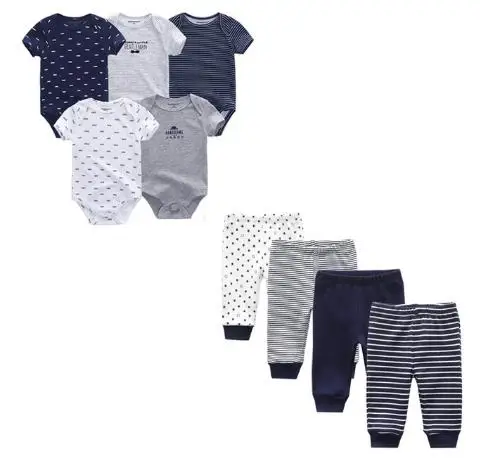 Kiddiezoom/бренд 9 шт. боди для детей; Одежда в стиле унисекс одежда с рисунком новорожденных детские носки мальчиков и девочек коротким рукавом; Костюмы младенцев; Комплекты