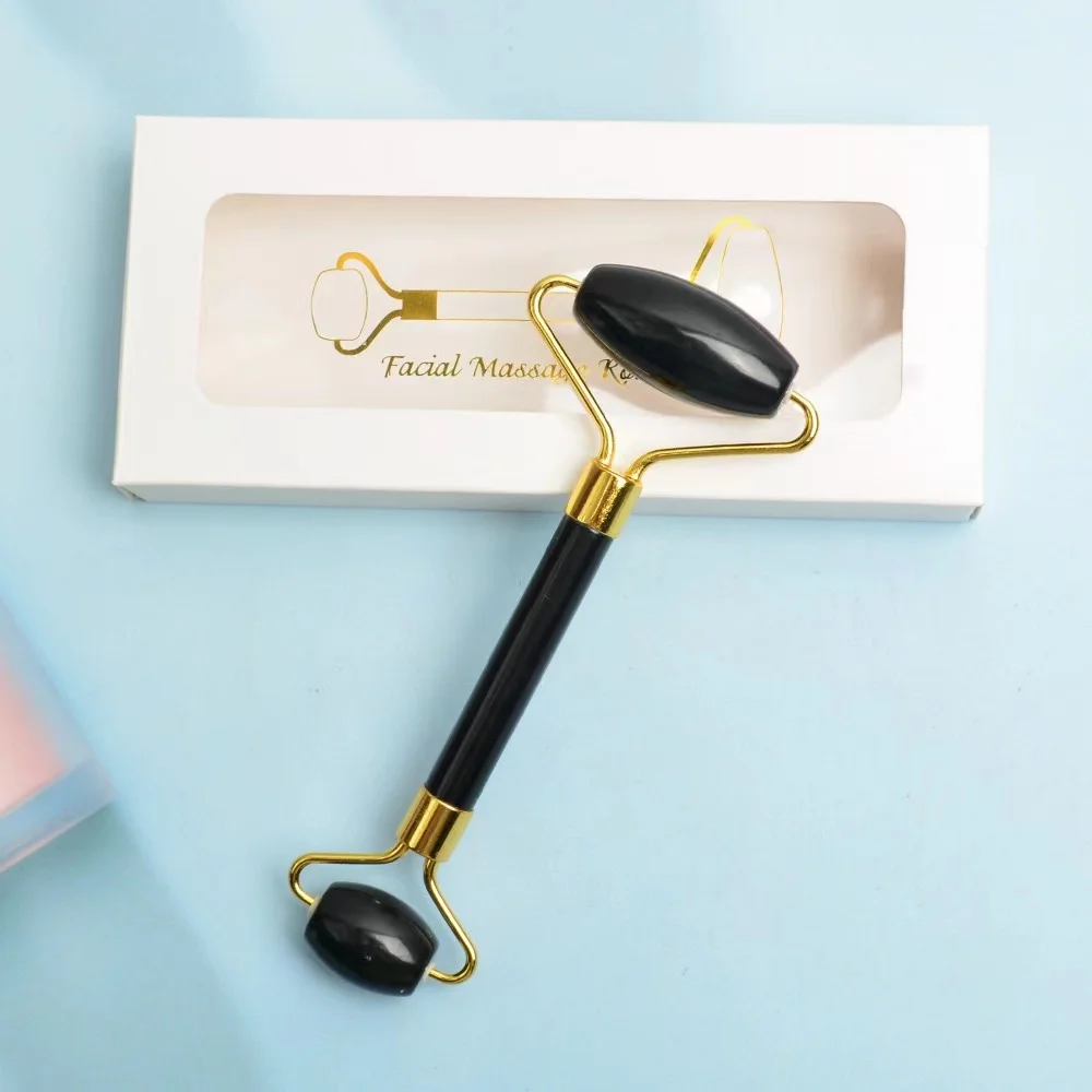 hot selling DIY natural black jade roller guasha set for face jade rolelr noise free jade roller massager