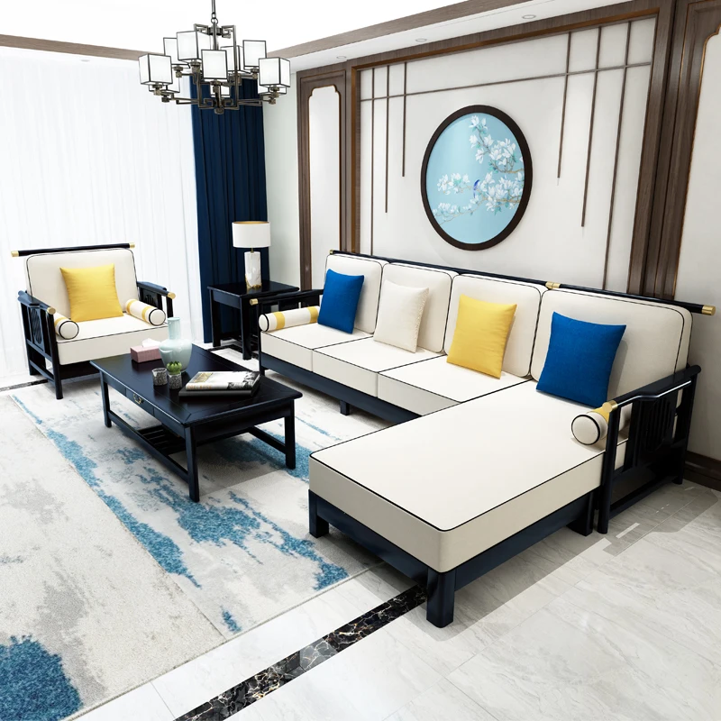 
Chinese style solid wood fabric sofa simple and light luxury reception furniture living room sofa set 