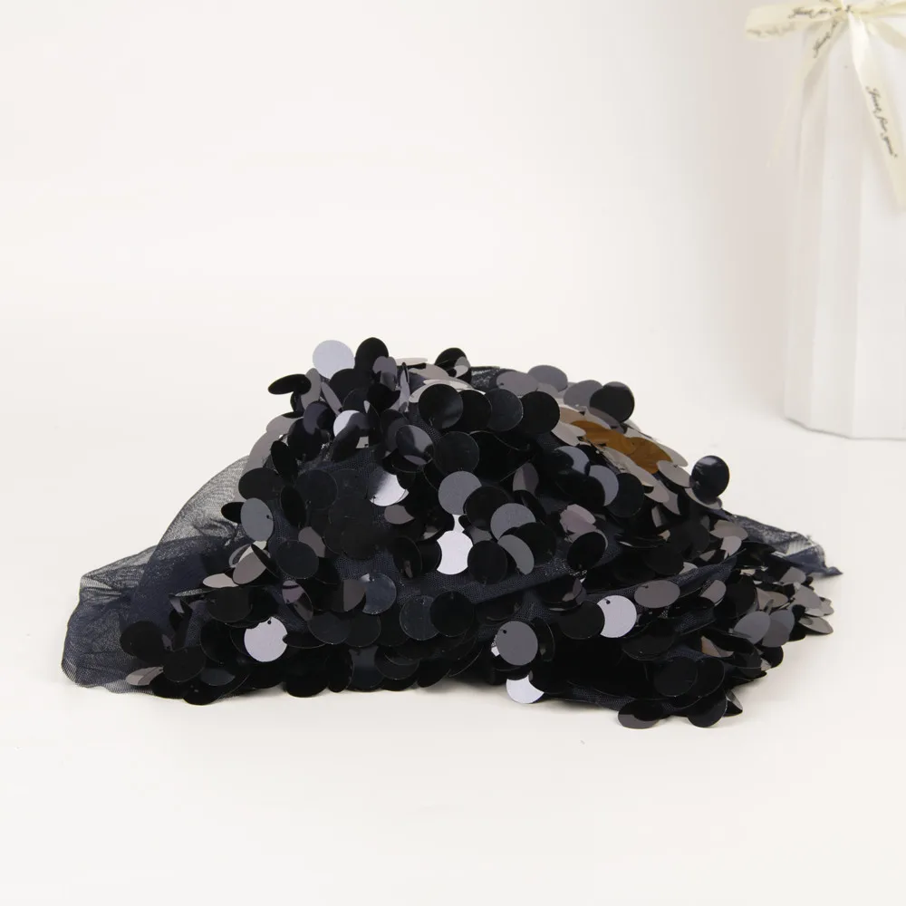 High Quality Dark blue Color 18mm Sequin Spangle Mesh Embroidered big sequence fabric for Teal Sequin Fashion Dress