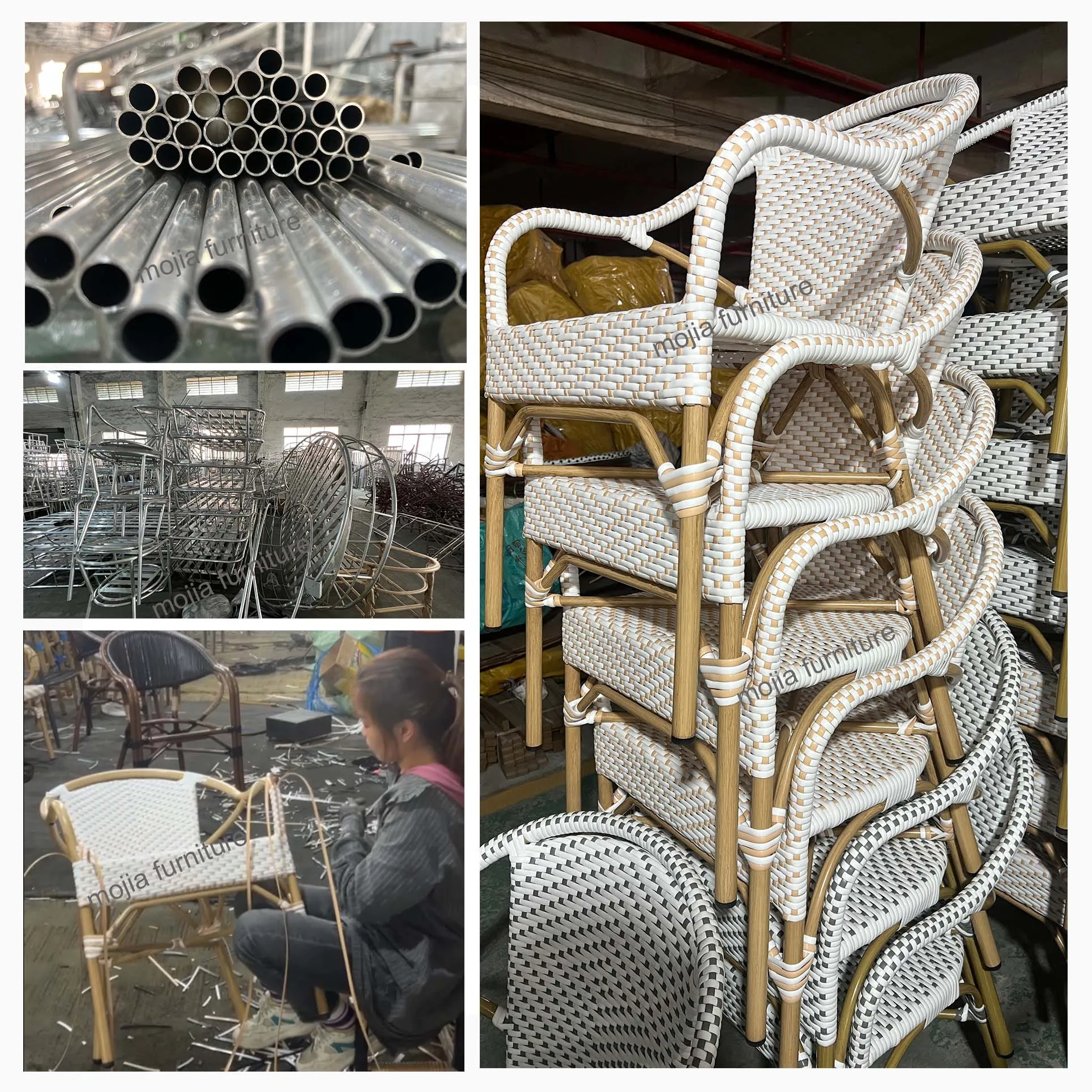 MOJIA Aluminum Natural Rattan Seat Backless Counter Stool Aluminum rattan chair high Sturdy and durable design for outdoor