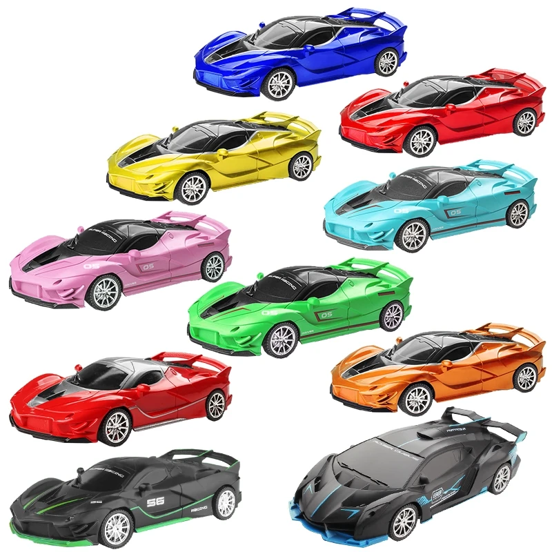 Custom Colored Plastic 1:18 Simulation Four Way Wireless Lighting Electric Car Running Toys Model Remote Control Sports Car Toy
