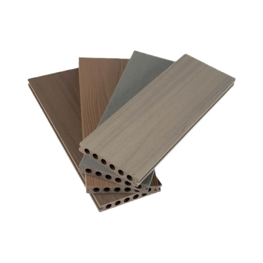 Exterior patio terrace matte finish Co-extrusion round holes hollow composite wood brushed capped wpc decking
