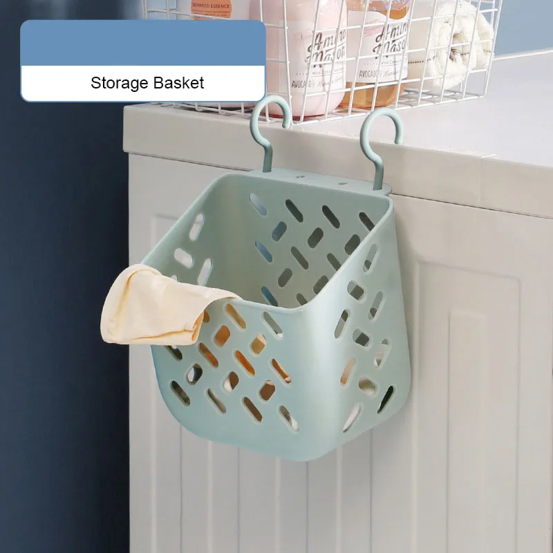 Foldable Bathroom Storage Basket Collapsible Hanging Dirty Clothes Container Plastic Laundry Basket with 2 Handles
