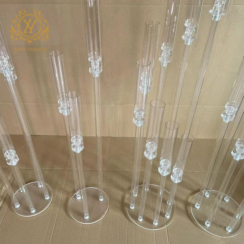 Clear Acrylic Centerpiece Stand 3/4/5/6/8/9 Arms High Candlestick Wedding Candle Holder for Event Stage Lighting Decoration