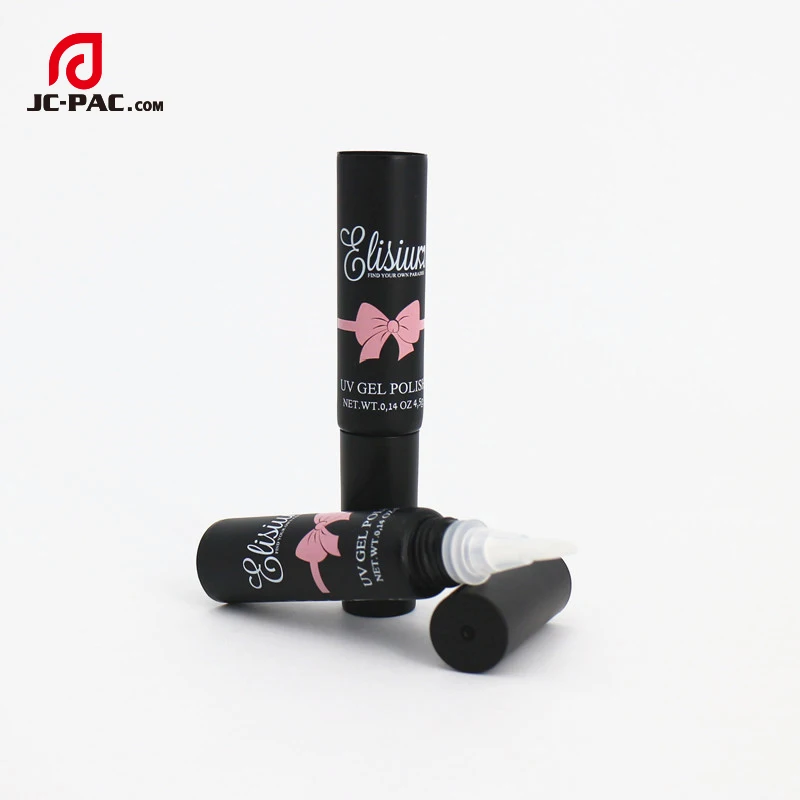 Lipgloss Tube with Brush Tip Empty Black Custom Labels Nail Polish Brush Tube UV Gel Polish Packaging Container Vitamin 5ml