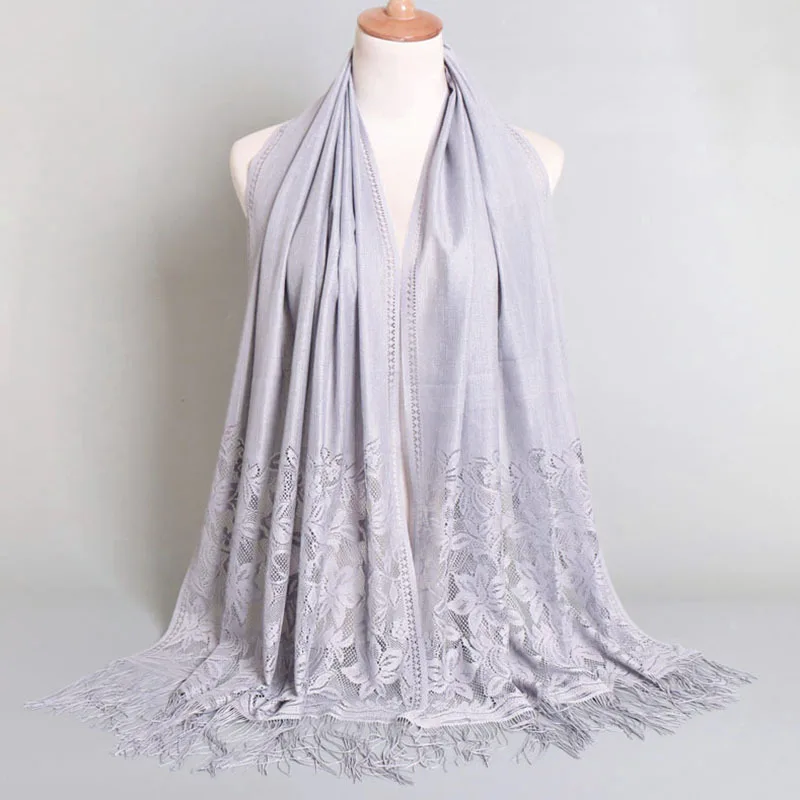 Special Sale Lace Shawls Polyester Hollow Headscarves With Tassel Muslim Women Turban In Stock Manufacture Wholesale