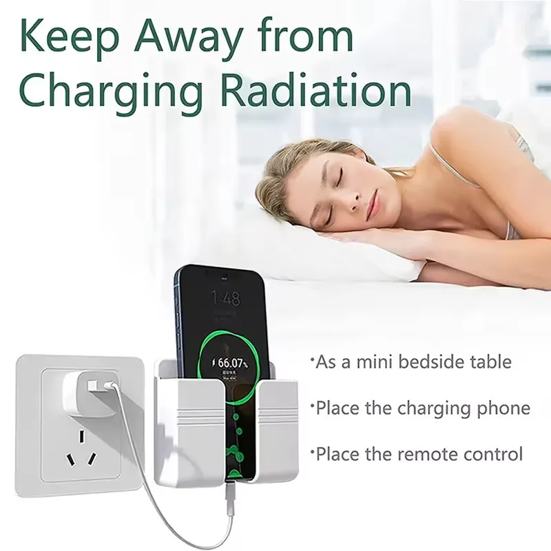 Wall Mount Adhesive Phone Holder Stand with Data Cable Receiving Hole for Shower Charging RV TV Remote Smartphone