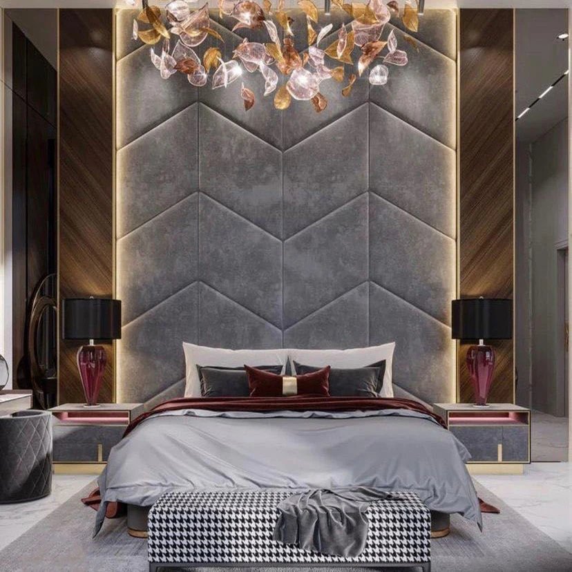 Luxury Bedroom Furniture Modern Headboards Adhesive Fabric Background Wall Panels For Double Full Hotel Bed