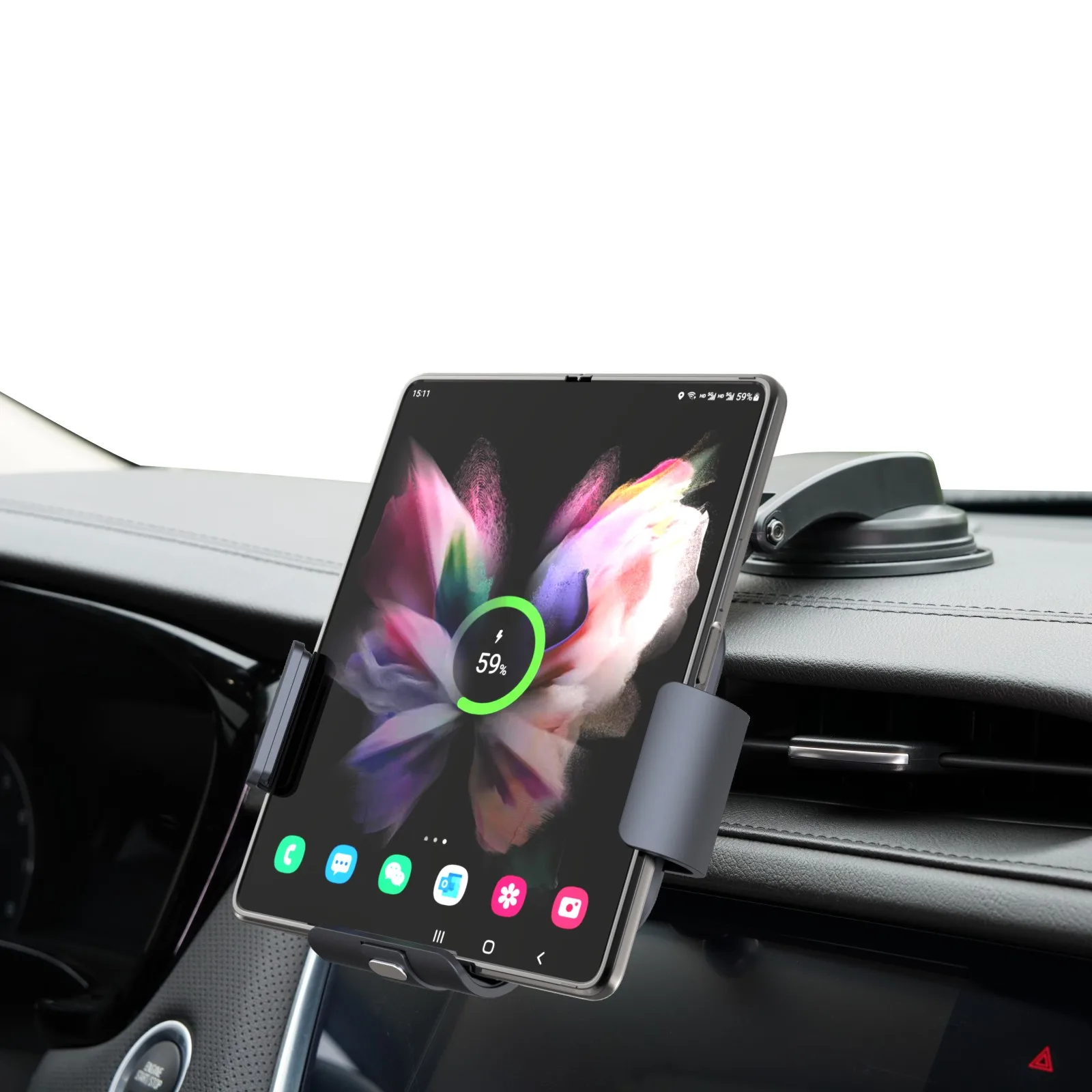 KC factory S8  FOD automatic clamping 2 coils z fold wireless car charger auto sense for samsung fold 3 fold 4