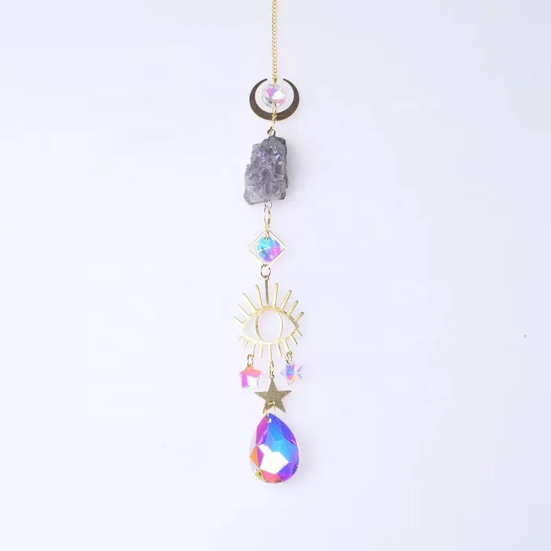 Crystal Ornaments Sun Catcher Natural Crystal Agate Stone DIY Custom Home Decorate Window Garden Chain Charms Pendant