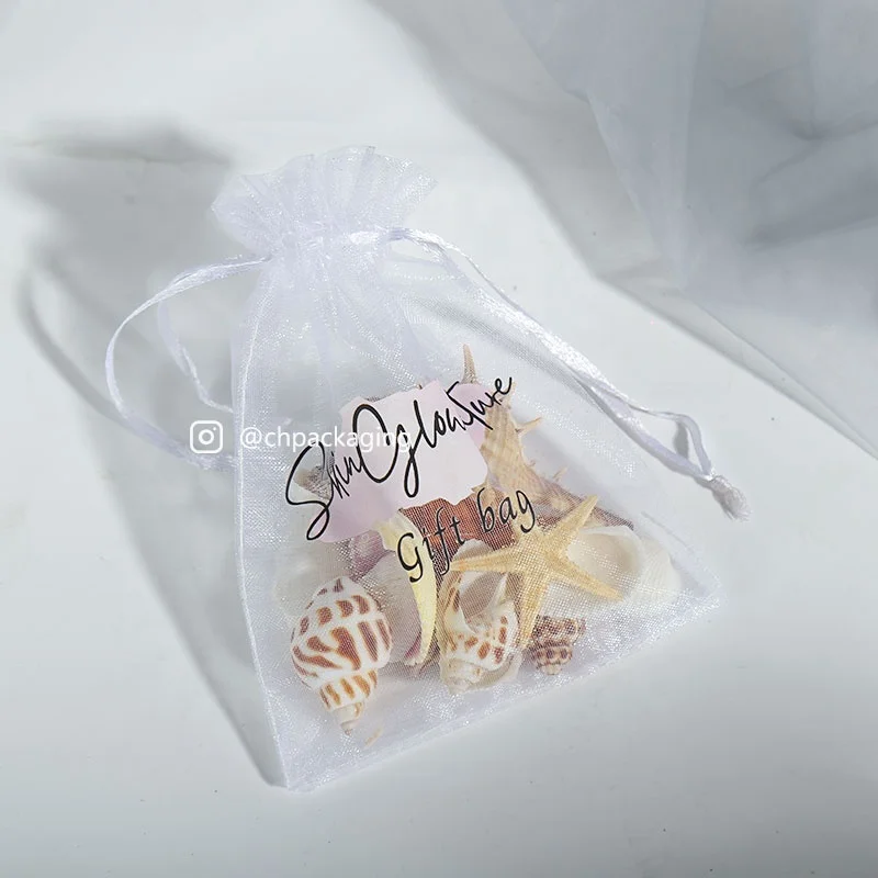 custom packaging logo white organza bags small gift pouch for party /wedding/ jewelry bags
