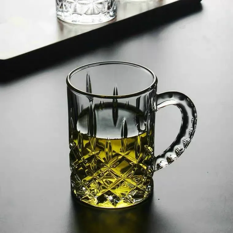 European-style Household Heat-resistant Crystal Glass Transparent Patterned Beer Cup Large Raw Cup Tea Drinking Water Drinking
