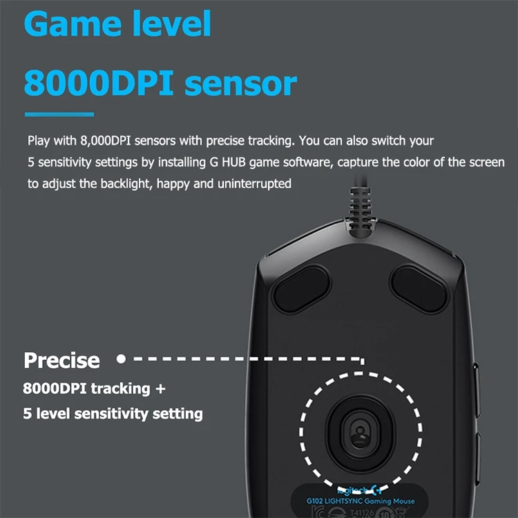 Original Logitech G102 LIGHTSYNC 8000 DPI 6 Buttons RGB Backlight USB Wired Optical Gaming Mouse