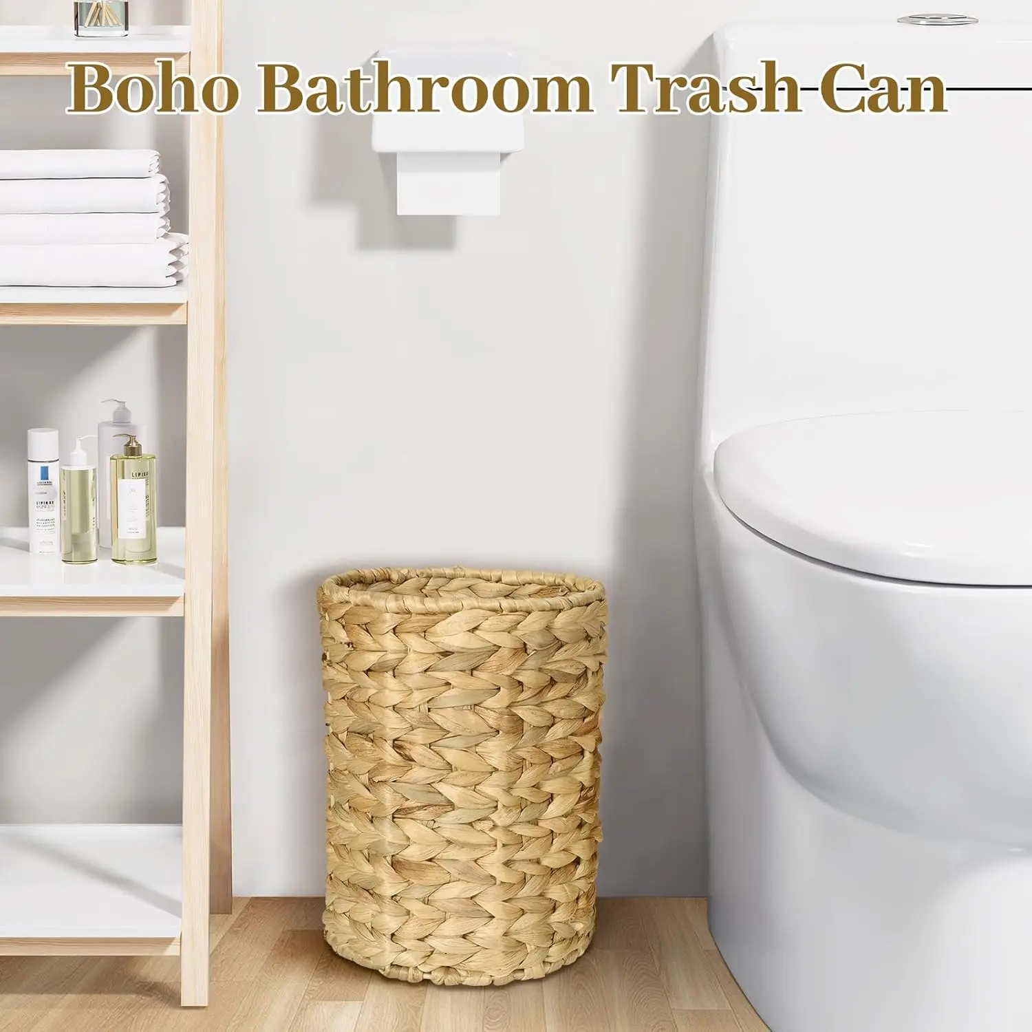 Natural Waste Basket Garbage Bin Seagrass Wicker Water Hyacinth Round Waste Basket Trash Bin With Lid