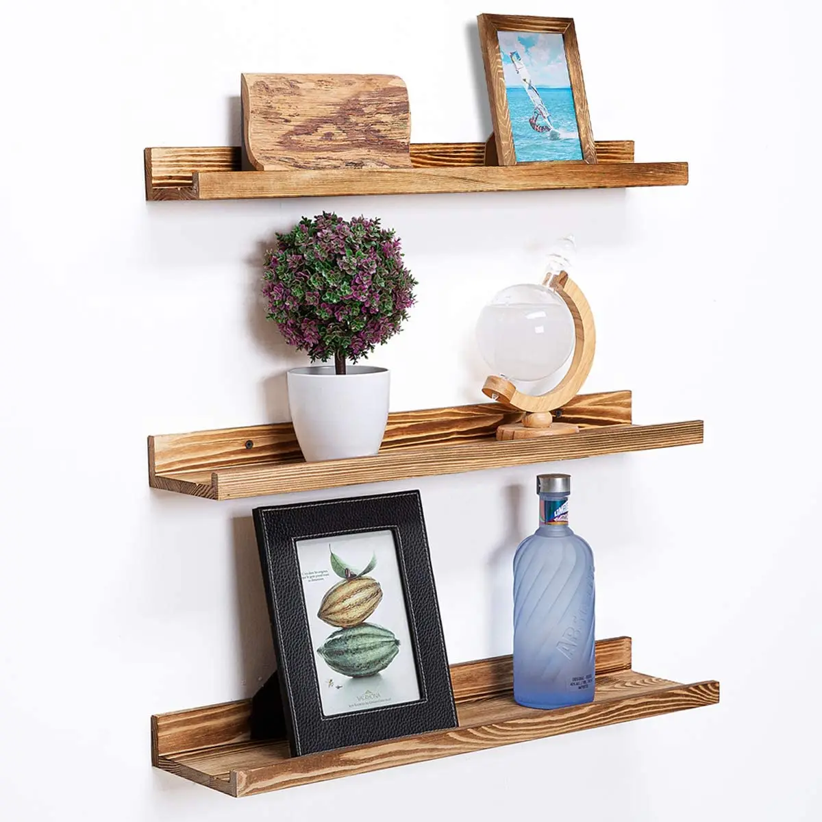 Rustic Wood Photo Shelf 16 Inch Large Floating Shelves Wall Mounted  3 Floating Shelves For Bedrooms Office Living Room Kitchen