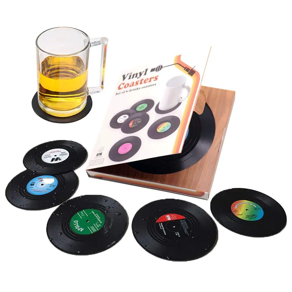 Customized Giveaway Gift Cd Record Coaster Heat Insulation Non-slip Abs Plastic Vinyl Record Coaster For Office Bar Hotel