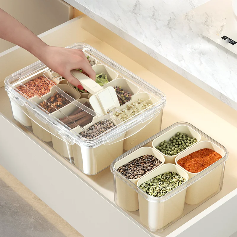 PP Plastic Dishwasher Safe 8 Dividers Serving Tray with Lid and Handle Portable Food Storage Organizer for Spices Fruit