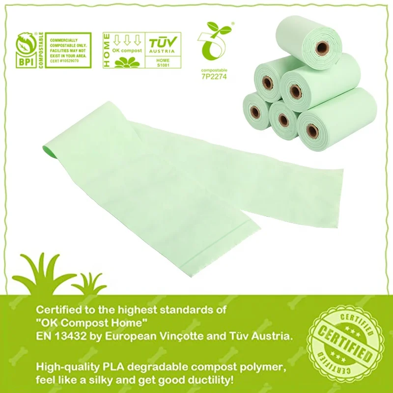
100% biodegradable Private label pet products poop dog bag waste compostable dog waste bag 
