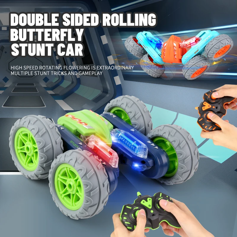 2.4Ghz Remote Control Double Sided Mini RC Stunt Car 360 Flips Rotating RC Cars with LED Lights Rechargeable Electric Toy Cars