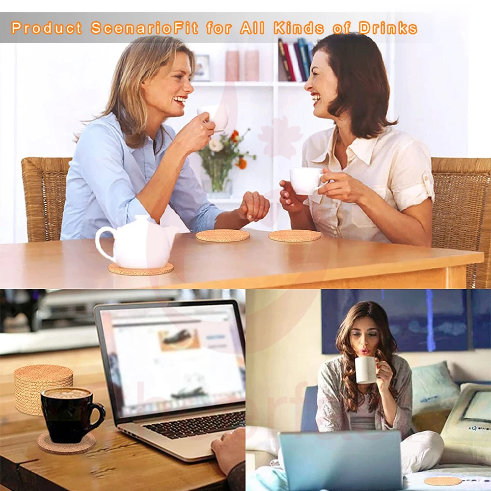 Thick Wooden Drink Coaster Plain Heat Resistant Reusable Drink Blank Cork Coasters Round Wooden Glasses Coaster