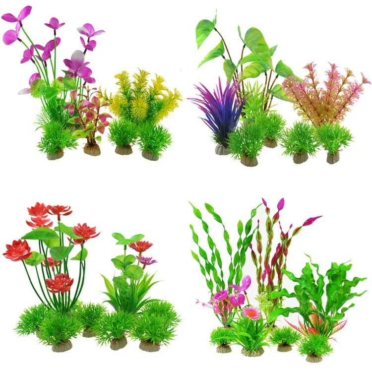 Hot selling Fish tank landscaping simulation water plants aquarium accessories plastic flowers combination set