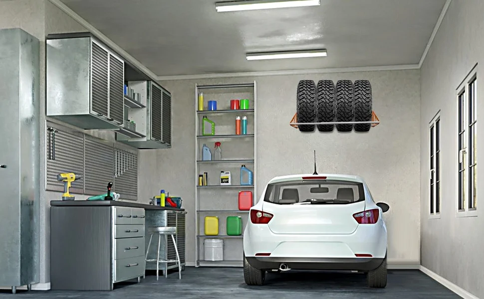 Custom Garage Adjustable Wall Mounted Passenger Car Rim Tire Storage Rack Warehouse Truck Wheel Tire Metal Display Rack Holder