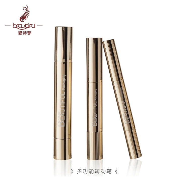 2ml 4ml  Empty aluminum shiny gold twist pen with various brush for concealer,lip gloss,nail polish,teeth whitening,cuticle oil