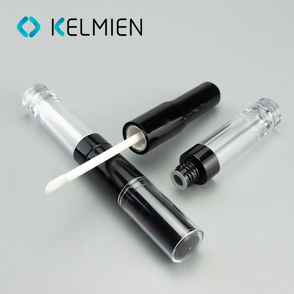 KELMIEN abs plastic double end transparent lip gloss tube lip gloss packaging refillable liquid lipstick tube lip balm container