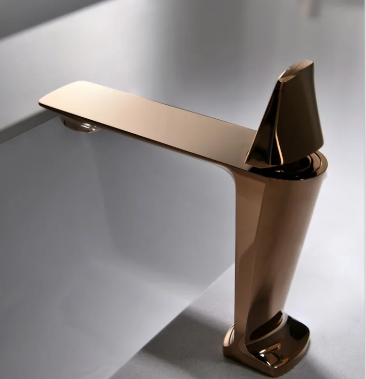 Fapully Rose Gold Wash Single Lever Mixer Bathroom Tap Modern Design Brass Basin Faucet