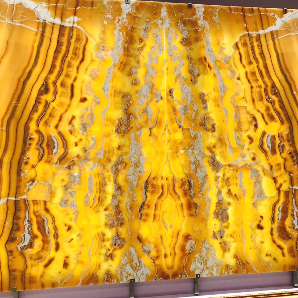 Elegant Backlit translucency natural onyx natural tile Onyx slab yellow stone for orient style decoration