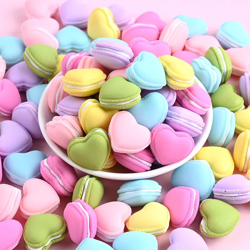 2022 Newest Simulation Candy 3D Heart Macaron Miniature Figurines Resin Cabochon Fake Food DIY Jewelry Making Accessories