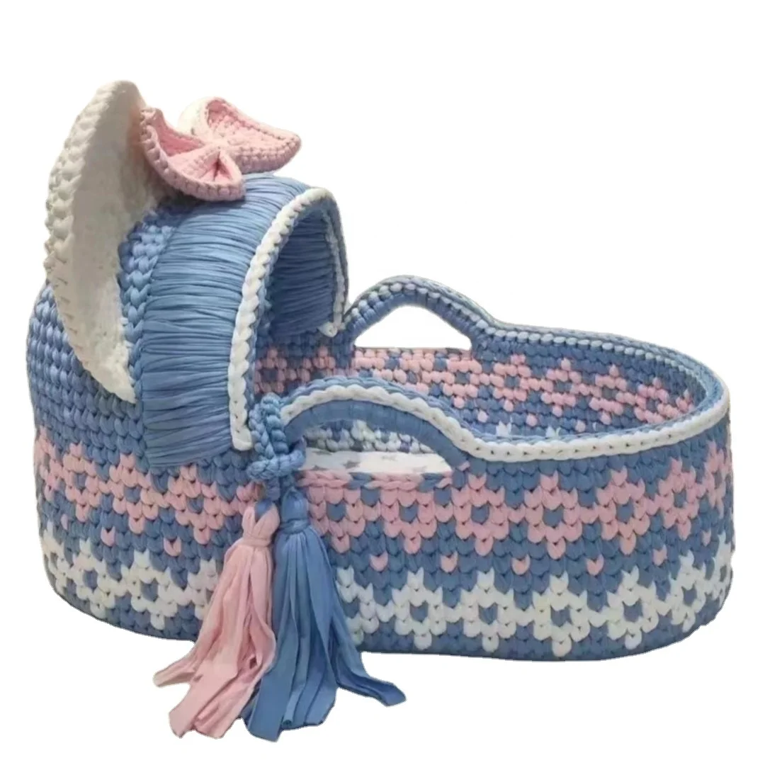 Private customization Moses Basket Crochet Baby Changing Basket and Woven Mattress Knit Baby Cradle Storage Style-Rope Material