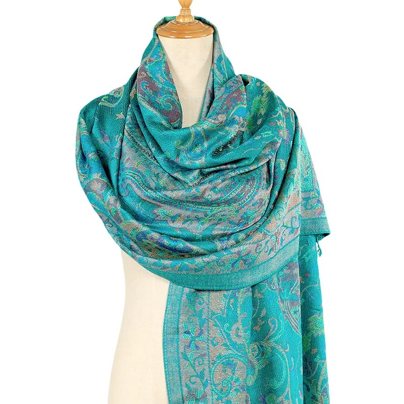 hot sale scarf ethnic style custom design jacquard pashmina multi use ladies scarf shawl custom pashmina with tassel