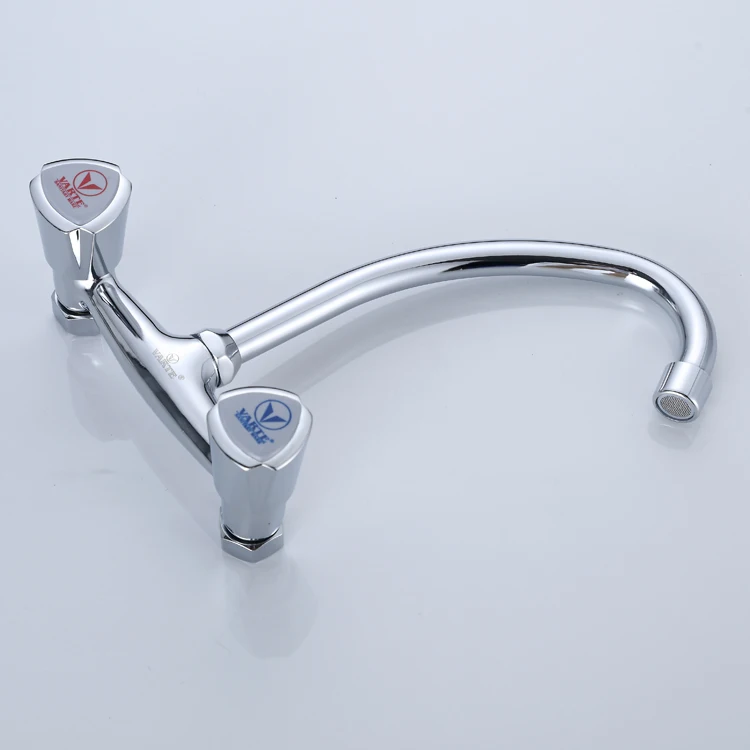 Hot And Cold Swivel Spout Wall-mounted Double-handle Brass Kitchen Sink Basin Mixer Taps Faucet