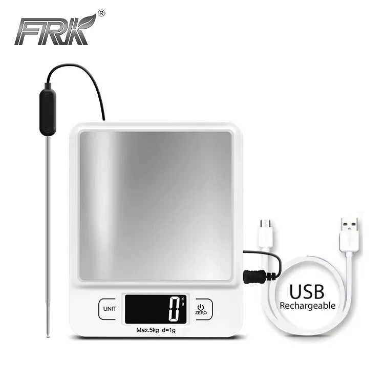 Многофункциональный цифровой тонкий 5 кг из нержавеющей стали весят кухонные весы с термометром